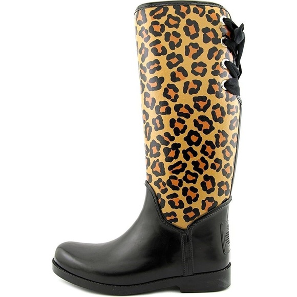 Coach Knee High Rain Boots size 6 Leopard Print - Picture 1 of 5